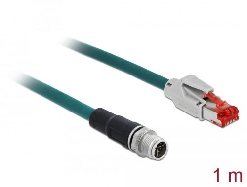 Delock Hálózati kábel M12 8 tűs X-kódú RJ45 csatlakozóhoz PVC borítás 1 m hosszú