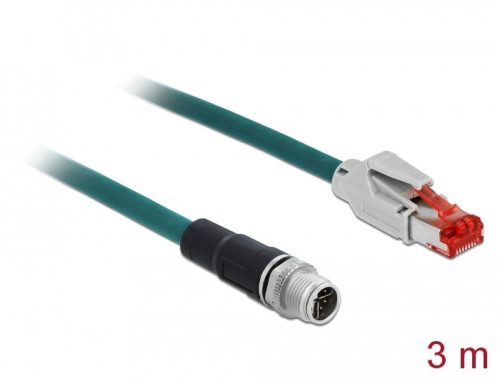 Delock Hálózati kábel M12 8 tűs X-kódú RJ45 csatlakozóhoz PVC borítás 3 m hosszú