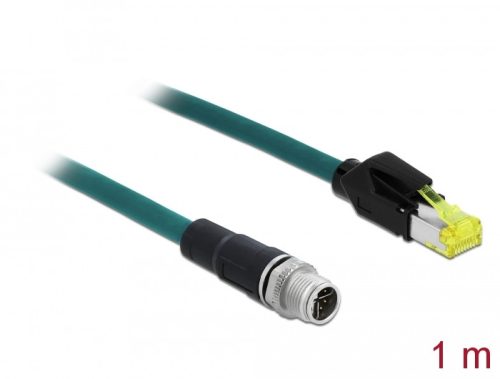 Delock Hálózati kábel M12 8 tűs X-kódú RJ45 Hirose csatlakozóhoz TPU borítás 1 m hosszú