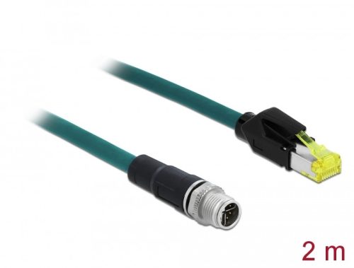 Delock Hálózati kábel M12 8 tűs X-kódú RJ45 Hirose csatlakozóhoz TPU borítás 2 m hosszú