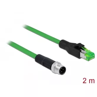   Delock Hálózati kábel M12 4 tűs D-kódú RJ45 csatlakozóhoz PVC borítás 2 m hosszú (85438)