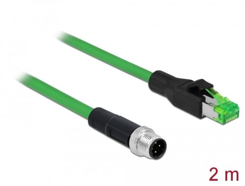 Delock Hálózati kábel M12 4 tűs D-kódú RJ45 csatlakozóhoz PVC borítás 2 m hosszú