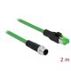 Delock Hálózati kábel M12 4 tűs D-kódú RJ45 csatlakozóhoz PVC borítás 2 m hosszú