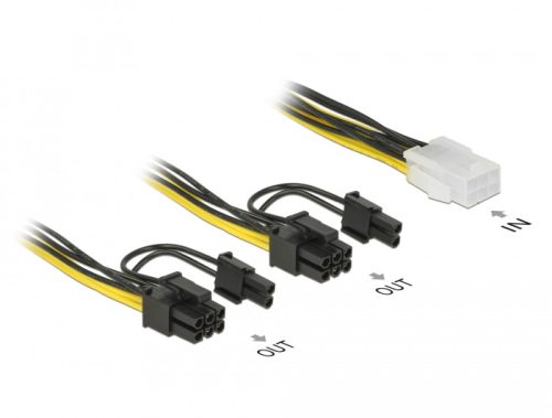 Delock PCI Express tápkábel 6 tűs hüvely > 2 x 8 tűs dugó 15 cm (85452)