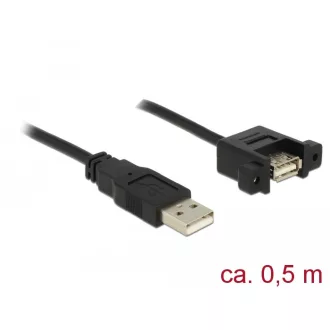   Delock Kábel, USB 2.0-s A bementi csatlakozós > USB 2.0-s A-típusú csatlakozó, panelrögzítés, 0,5 m (85461)
