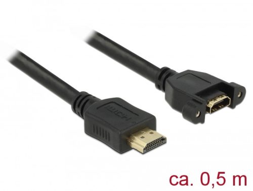 Delock Kábel, HDMI-A dugó > HDMI-A hüvely, panelrögzítés, 4K 30 Hz 0,5 m