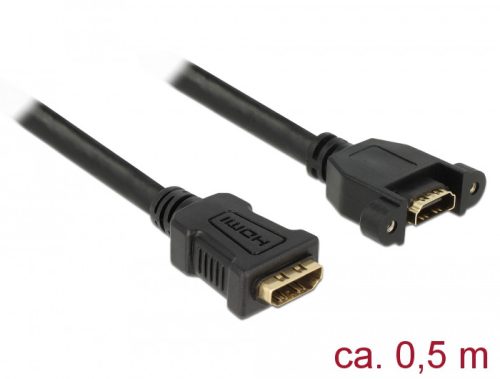 Delock Kábel, HDMI-A hüvely > HDMI-A hüvely, panelrögzítés, 4K 30 Hz 0,5 m