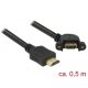 Delock Kábel HDMI-A dugó > HDMI-A hüvely, panelrögzítés, 110 fokban ívelt, 4K 30 Hz 0,5 m