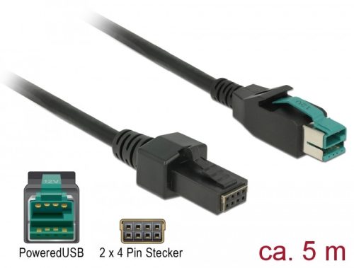 Delock PoweredUSB kábel apa 12 V > 2 x 4 tűs apa, 5 m, POS nyomtatókhoz és csatlakozókhoz (85486)