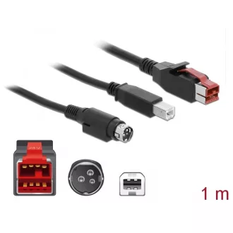   Delock PoweredUSB kábel apa 24 V > B-típusú USB apa + Hosiden Mini-DIN 3 tűs apa 1 m, POS nyomtatókh (85487)