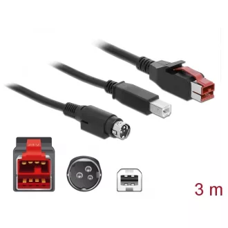   Delock PoweredUSB kábel apa 24 V > B-típusú USB apa + Hosiden Mini-DIN 3 tűs apa 3 m, POS nyomtatókh (85489)