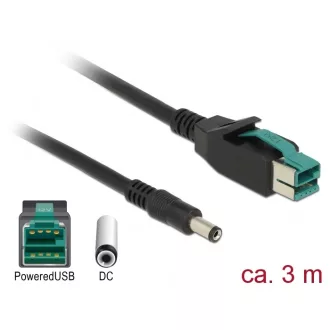   Delock PoweredUSB kábel apa 12 V > DC 5,5 x 2,1 mm apa 3 m, POS nyomtatókhoz és csatlakozókhoz (85499)