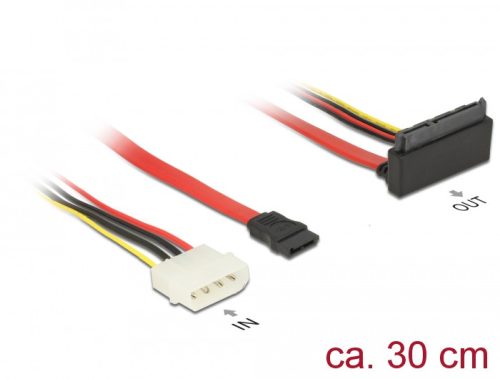 Delock SATA-kábel, 6 Gb/s, 7 tűs csatlakozóhüvely + 4 tűs Molex-csatlakozódugó > 22 tűs SATA-csatlak