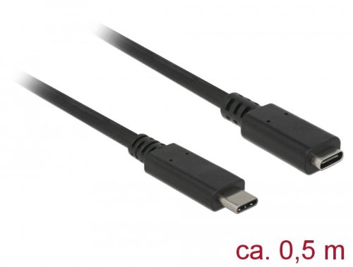 Delock Bovítokábel SuperSpeed USB (USB 3.1 Gen 1) USB Type-C dugó > hüvely, 3 A, 0,5 m, fekete (85532)