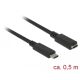 Delock Bovítokábel SuperSpeed USB (USB 3.1 Gen 1) USB Type-C dugó > hüvely, 3 A, 0,5 m, fekete (85532)