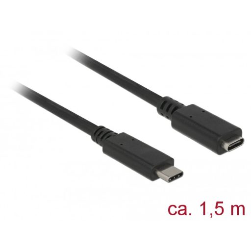 Delock Bovítokábel SuperSpeed USB (USB 3.1 Gen 1) USB Type-C  dugó > hüvely, 3 A, 1,5 m, fekete (85534)