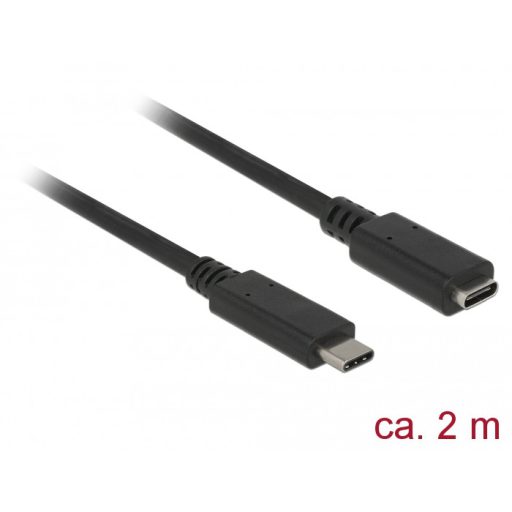Delock Bovítokábel SuperSpeed USB (USB 3.1 Gen 1) USB Type-C dugó > hüvely, 3 A, 2,0 m, fekete (85542)