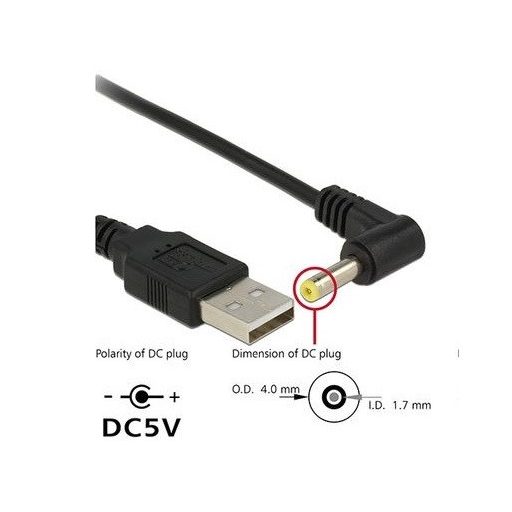 Delock USB tápkábel > DC 4,0 x 1,7 mm apa 90  1,5 m hosszú (85544)