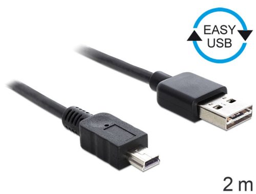 Delock Kábel, EASY-USB 2.0-s A-típusú csatlakozódugó > USB 2.0-s Mini-B-típusú csatlakozódugó, 2 m,