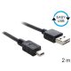 Delock Kábel, EASY-USB 2.0-s A-típusú csatlakozódugó > USB 2.0-s Mini-B-típusú csatlakozódugó, 2 m,