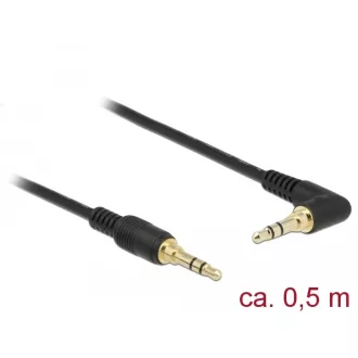   Delock Sztereó Jack Kábel 3,5 mm 3 tűs férfi > férfi szögben hajlított 0,5m fekete (85564)