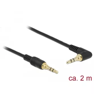   Delock Sztereó Jack Kábel 3,5 mm 3 tűs férfi > férfi szögben hajlított 2 m fekete (85568)