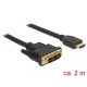 Delock Kábel DVI 18+1 csatlakozódugóval > HDMI-A csatlakozódugóval, 2 m, fekete