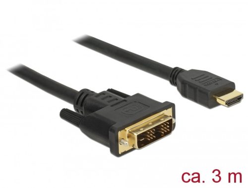 Delock Kábel DVI 18+1 csatlakozódugóval > HDMI-A csatlakozódugóval, 3 m, fekete (85585)