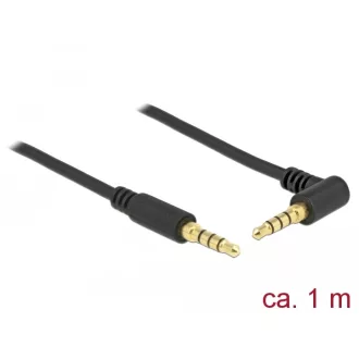   Delock Sztereó Jack Kábel 3,5 mm 4 tűs férfi > férfi szögben hajlított 1m fekete (85610)