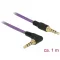 Delock Sztereó Jack Kábel 3,5 mm 4 tus férfi > férfi szögben hajlított 1m lila (85611)
