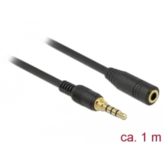  Delock Sztereó jack hosszabbító kábel 3,5 mm 4-tűs apa > anya 1 m hosszú fekete (85629)