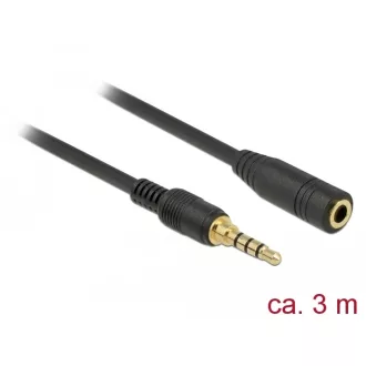   Delock Sztereó jack hosszabbító kábel 3,5 mm 4-tűs apa > anya 3 m hosszú fekete (85633)