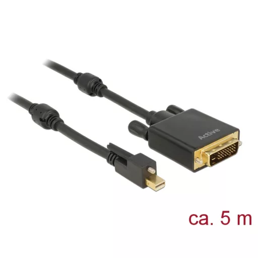 Delock Kábel mini Displayport 1.2-dugós csatlakozó csavarral > DVI-csatlakozódugó 4K 30 Hz aktív 5 m (85637)