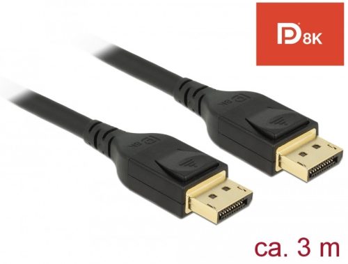 Delock DisplayPort kábel 8K 60 Hz 3 m DP 8K tanúsítvánnyal