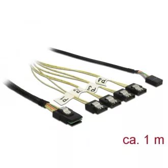   Delock Kábel Mini SAS SFF-8087 > 4 x 7 tűs SATA + oldalsáv, 1 m fém (85682)