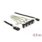 Delock Kábel Mini SAS SFF-8087 >4 x SATA 7 érintkezős hüvely 90 fokban ívelt + oldalsáv, 0,5 m (85683)