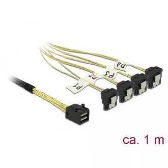   Delock Kábel Mini SAS HD SFF-8643 >4 x SATA 7 érintkezős hüvely 90 fokban ívelt 1 m (85685)