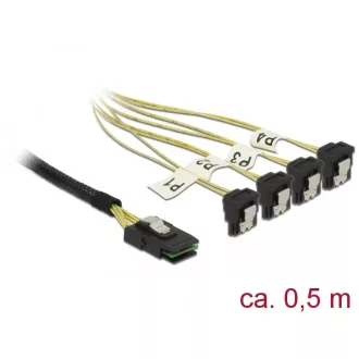   Delock Kábel Mini SAS SFF-8087 >4 x SATA 7 érintkezős hüvely 90 fokban ívelt 0,5 m (85686)