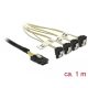 Delock Kábel Mini SAS SFF-8087 >4 x SATA 7 érintkezős hüvely 90 fokban ívelt 1 m (85687)