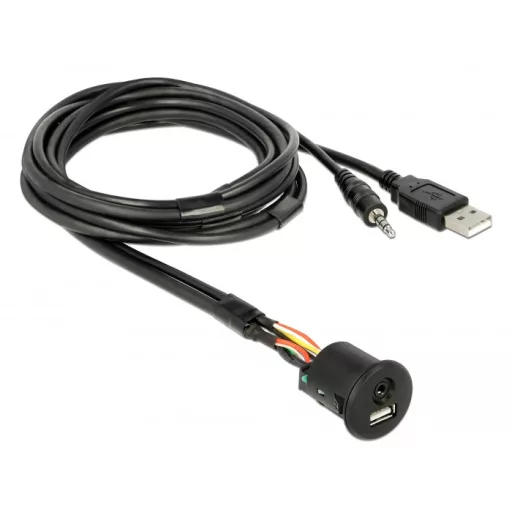 Delock kábel USB Type-A apa+3,5 mm-es 4tűs jack apa>USB Type-A anya és 3,5 mm-es, 4tűs jack anya (85718)