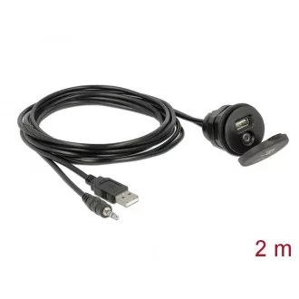   Delock kábel USB Type-A apa+3,5 mm-es 4 tűs sztereó jack apa>anya+zárókupakos USB-bemeneti csatl.ház (85719)