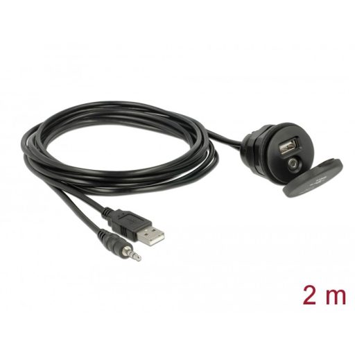 Delock kábel USB Type-A apa+3,5 mm-es 4 tűs sztereó jack apa>anya+zárókupakos USB-bemeneti csatl.ház (85719)