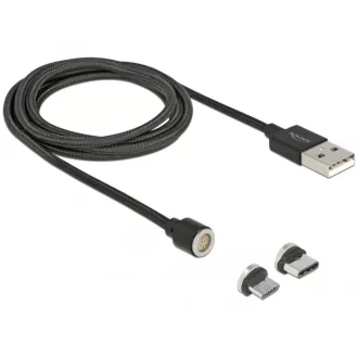   Delock Mágneses USB adat- és töltokábel készlet Micro USB vagy USB Type-C-hez, fekete 1,1 m (85723)