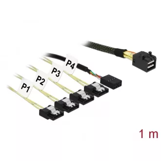   Delock Kabel Mini SAS HD SFF-8643 > 4 x SATA 7 Pin + Sideband 1 m Metall (85732)