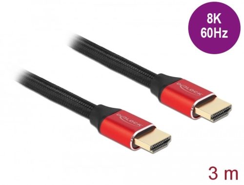 Delock Ultra nagy sebességű HDMI kábel 48 Gbps 8K 60 Hz piros 3 m tanúsítvánnyal