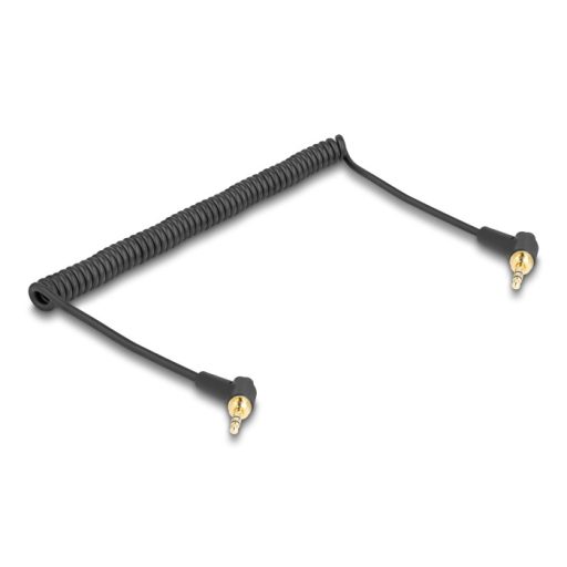 Delock Tekercselt kábel 3,5 mm 3 tűs sztereo jack apa   sztereo jack apa hajlított csavaros adapterrel 6,35 mm-hez. 75 cm (85777)