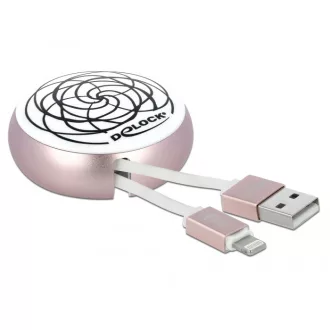   Delock USB 2.0 behúzható kábel A-típusú   Lightning  8 tűs, fehér / halvány rózsaszín (85817)