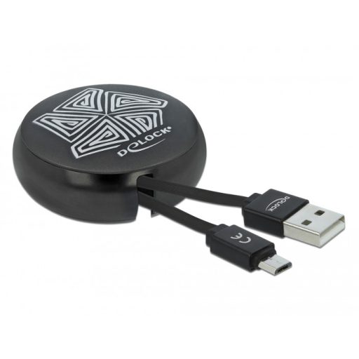 Delock USB 2.0 behúzható kábel A-típusú   Micro-B fekete (85818)