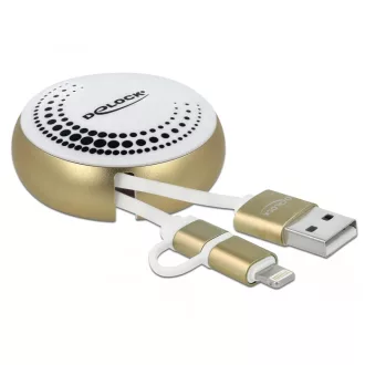   Delock USB 2.0 2 az 1-ben behúzható kábel A-típusú   Micro-B és Lightning  fehér / arany (85820)
