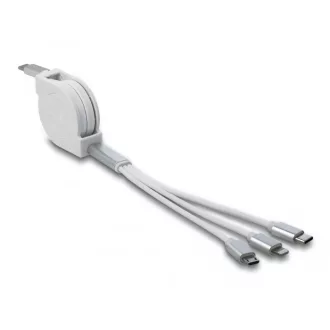   Delock 3 az 1-ben visszahúzható fehér USB Type-C  töltőkábel Lightning  / Micro-USB- / USB Type-C  végződéssel (85844)